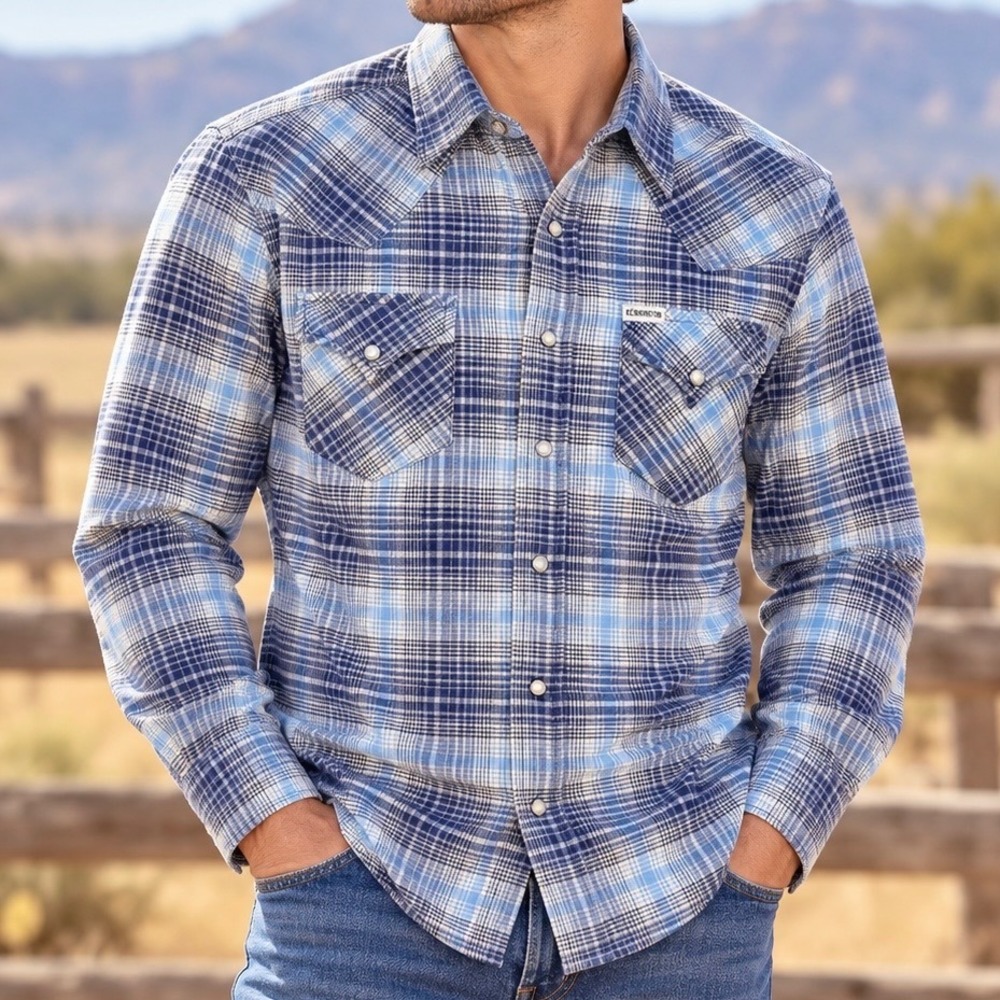 Vintage 80s Kennington Western Pearl Snap Plaid Shirt Cowboy Americana Men's M